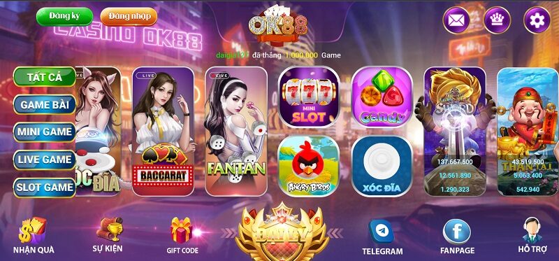 Giao diện đẹp mắt của OK88