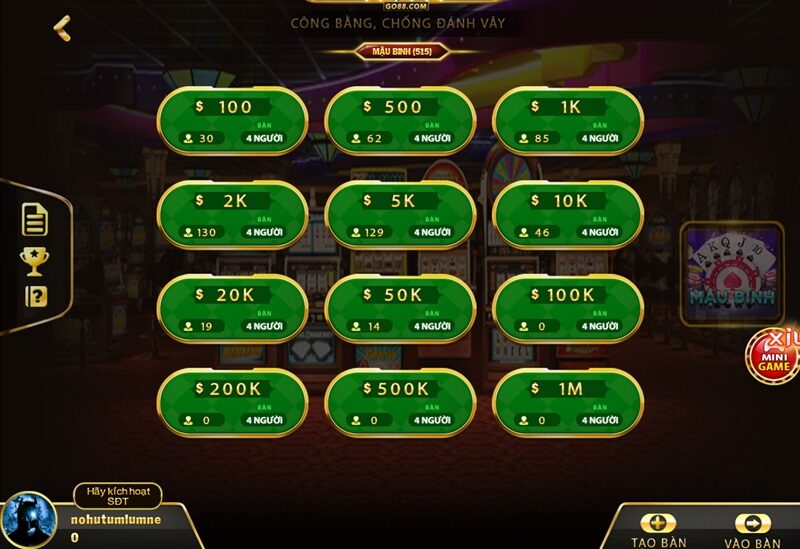 Hướng dẫn cách vào bàn chơi Mậu Binh Go88